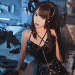 可爱人气Coser面饼仙儿束腰魅魔主题私房性感黑色蕾丝内衣惹火诱惑写真27P